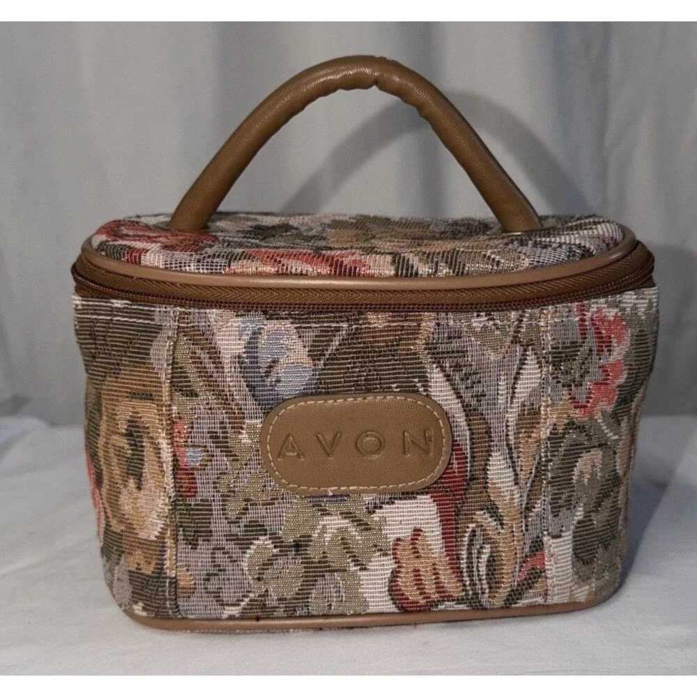 VTG Avon Floral Tapestry Cosmetic Bag Toiletries Travel Case Zip Closure